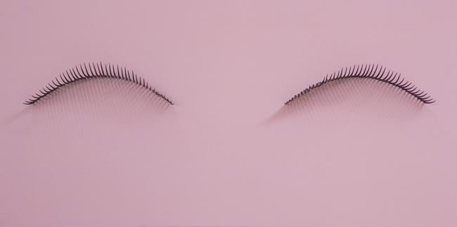 Dream Object (At a party in S.F. with Janet, in an apartment with a sea view, the art kept changing), 2007. Mixed media, painting: 24 x 48 x 6-1/4 inches; eye lash: 4-1/2 x 14-1/2 inches each. MP 187