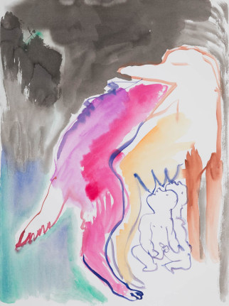 Family and Food, 2018. Watercolor on paper mounted to dibond, 29 1/4 x 21 1/2 inches (74.3 x 54.6 cm).