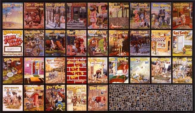 Missing Time Color Exercise (Reversed) No. 5 (Resonating Stone Walls), 2002. Acrylic on wood panels, magazines, wood, plexi-glass, 47 x 80 1/4 x 2 1/4 inches. MP 02-08