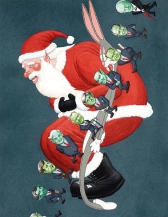 Study for Santa Clause & Bugs Bunny, 2007. Gouache on board, 21.5 x 17 inches (image) (54.6 x 43.2 cm), 24 x 19-5/8 inches (frame) (61 x 46.7 cm). MP# D-451