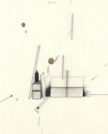 Party Pieces, 2003. Graphite, colored pencil and gold ink on paper, 10 1/2 x 8 inches. MP D-63
