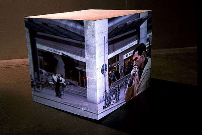 Mall Block, 1997. Sony CPJ 200 projector, videotape, Samsung VCR, wood, 18 x 12 x 18 inches (45.7 x 30.5 x 45.7 cm). MP 213