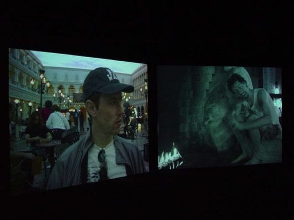 Installation view from "Home," 2003. Dual screen DVD shot with digital camera, 32 minutes. Edition of 5. MP V-7