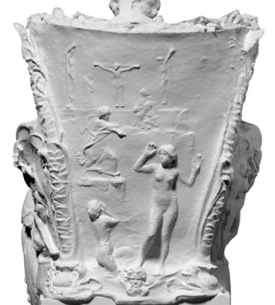The rough photogrammetric scan generated using existing photographs of Klinger's sculpture at the Museum of Fine Arts Leipzig, which Laric used to print his work after his request to scan the 1902 sculpture was rejected by the museum's director. 
