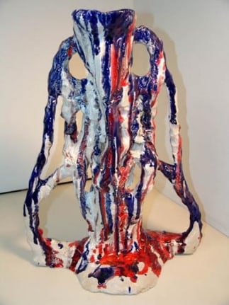 Sterling Ruby, Ceramic/Agnostic RWB, 2007. Ceramic sculpture, formica pedestal, 20.5 x 17 x 12 inches (52.1 x 43.2 x 30.5 cm).