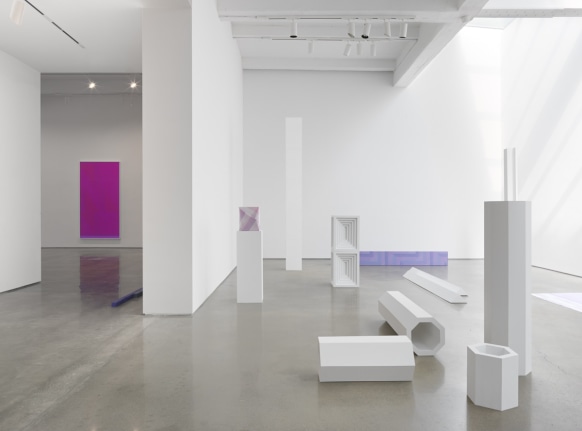 Sara VanDerBeek, "Pieced Quilts, Wrapped Forms." Installation view, 2016. Metro Pictures, New York.