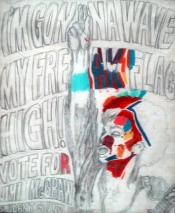 Study for Protest Poster, 1987. Pencil and colored pencil on paper, 17 x 14 inches. MP D-57