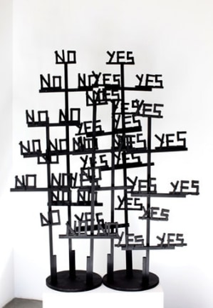 YesNOYesNO, 2009. Wood, hardware, hot glue, acrylic paint, 58 x 41 x 14 inches (147.3 x 104.1 x 35.6 cm). MP 53