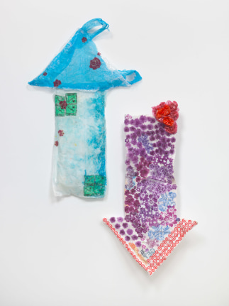 Allyson Vieira, Get Shot Got Shot Give Shot, 2018. Styrofoam, plastic bags, resin, Overall 63 1/2 x 47 1/2 x 7 1/4 inches (161.3 x 120.7 x 18.4 cm).