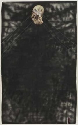 Multiple Holes on the White Wall, 2007. Drawing and collage on paper, 80 x 48.5 inches (203.2 x 123.2 cm).