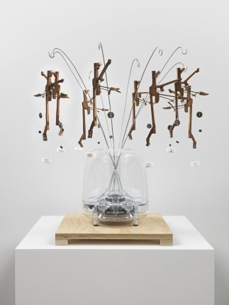 Octave, 2018. Piano parts, speaker, metal, bottle caps, wood, show buttons, buttons,