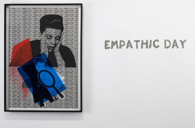 Paulina Olowska, Empathic Day, 2009. Silkscreen on paper, glue, colored gels, tape, foil, oil marker, 55-3/4 x 39-1/4 inches (137.8 x 98.4 cm). 60-1/8 x 43-5/8 inches (framed) (152.1 x 107.6 cm). MP D-47