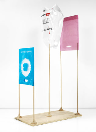 Untitled, 2012. Wood, wire, plastic bags,