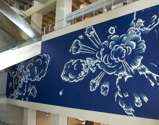 Blue Field Explosions. Installation view, 2009. Dallas Cowboys Stadium.