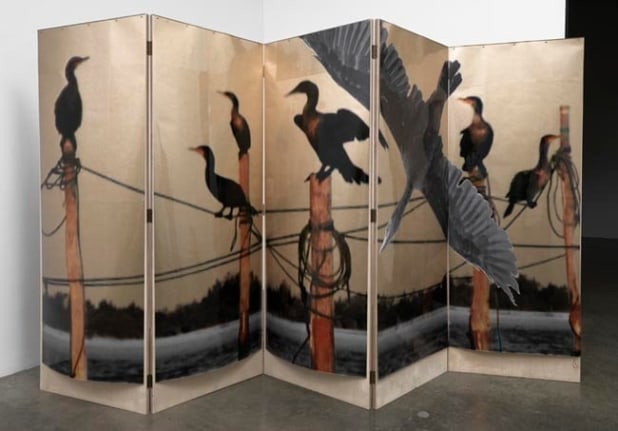 L'eau de vie Screen #2, 2010. Acetate, foil, mdf, 5 panels, 76 x 28 x 1 inches (each panel); 76 x 140 x 1 inches (overall). MP 131