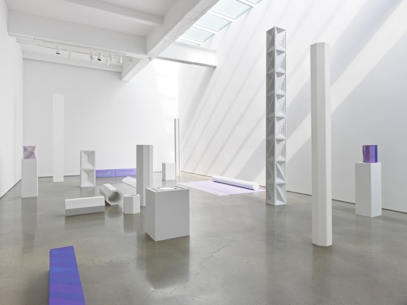 Sara VanDerBeek, "Pieced Quilts, Wrapped Forms." Installation view, 2016. Metro Pictures, New York.