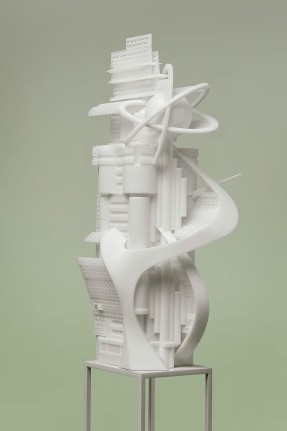 Dalian Telecom Hub Building #3, 2017. 3D-print photopolymer resin, 23.5 x 22 x 53 cm.
