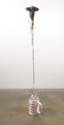 How many cups does it take to make a continuum suspend: Rousseau, 2011. Large coffee cup, small coffee cup, resin, steel rod, Rousseau, string, 70 x 11 x 6 1/2 inches (177.8 x 27.9 x 16.5 cm). MP 25
