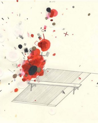 Here Today, 2003. Graphite, ballpoint pen, gold ink and colored, pencil on paper, 10 1/2 x 8 inches. MP D-67
