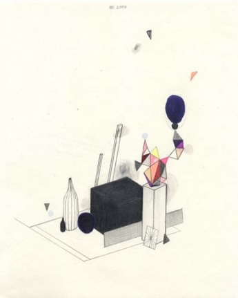 A Psychedelic Occurrence While at Work, 2003. Graphite, ball point pen, ink and colored pencil on paper, 10 1/2 x 8 inches. MP D-77