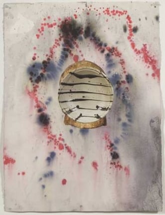 Plate on Marbleized Paper 1, 2007. India Ink, acrylic, and collage on paper, 30 x 24 inches (76.2 x 60.9 cm).