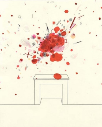 Another Mouth to Feed (in Red), 2003. Graphite, ball point pen, ink and colored pencil on paper, 10 1/2 x 8 inches. MP D-81