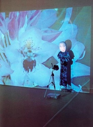 Fear Flower, 1999. Two LCD projectors, 2 VCRs, 2 videotapes, tripod, cloth, stand, performed by Tracy Leipold, dimensions variable. MP 270