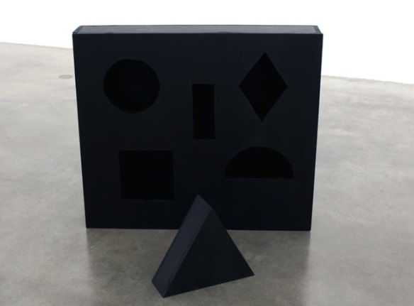 Does Not Fit, 2009. Wood, hardware, hot glue, acrylic paint; 2 parts: 13-1/2 x 15-1/2 x 5 inches (triangle) (31.8 x 36.8 x 12.7 cm); 135 x 40 x 7 inches (rectangle) (342.9 x 101.6 x 17.8 cm). MP 52