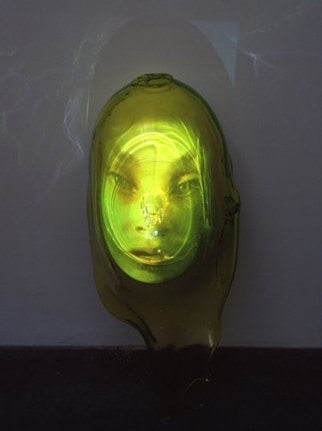 Creeping Numbers, 2001. Sony DPL CS2 projector, DVD player, DVD, glass, fiberglass sphere, Performance by: Casson Demmon, 30 1/2 x 16 x 13 inches + equipment. MP 315