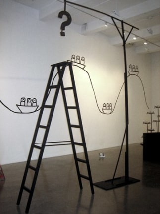 The Big Question, 2009. Wood, hardware, hot glue, acrylic paint; Ladder: 93-1/2 x 53-1/2 x 17 inches (235 x 133.4 x 43.2 cm); Question Mark: 145-1/2 x 101 x 17-1/2 inches (367 x 256.5 x 41.9 cm). MP 48