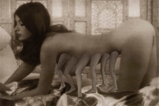 Dream Object ("I was working on a collage of legs coming from the torso of a woman who was on hands & knees but she ended up looking like a hippo with teats." ), 2007. Collage, 12 x 18 inches (30.5 x 45.7 cm). MP D-459