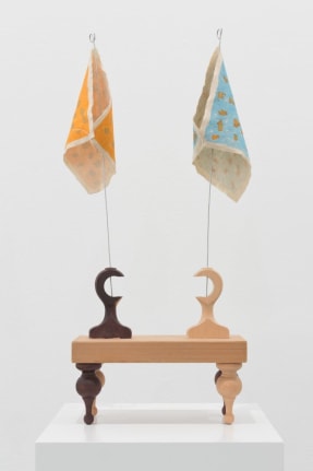 Untitled, 2014. Acrylic on canvas, wood, metal wire, 28 1/2 x 13 x 5 1/2 inches (72.4 x 33 x 14 cm).