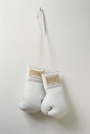 Everforward..., 1993. Leather, metallic gold thread, satin, laces, nail,