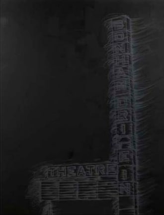 Bonham Theatre, 2010. Pigment, oil paint and cold wax on canvas, 110 x 84 inches (279.4 x 213.4 cm). MP 229