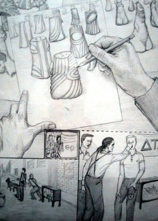 Untitled (I was drawing lots) (Dream Drawings Salt and Pepper shakers nose pinch), 1994. Pencil on paper, 12 x 9 inches. MP d-107