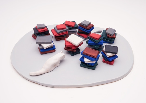 Cats Don't Care About Knowledge, 2017, 61 ceramic sculptures, 2.36 x 11.02 x 8.66 inches (6 x 28 x 22 cm)
