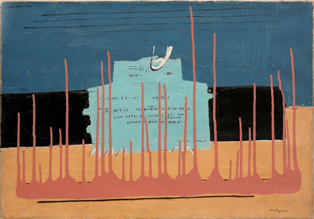 Man Ray. Telegram. 1929. Oil on canvas. 38.2 by 55.2 cm (15⅛ by 21&frac34; in.). Private Collection &copy; Man Ray 2015 Trust / Artists Rights Society (ARS), NY / ADAGP, Paris 2019