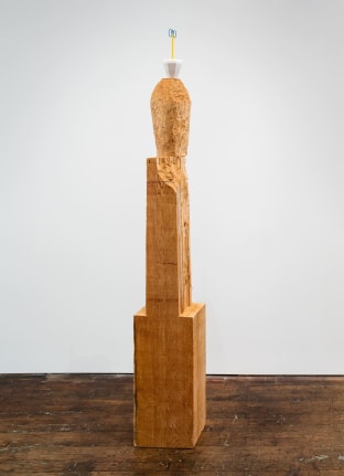 Untitled 2016 western red cedar in three parts, with marble, pencil and wire