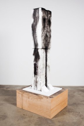 Ripley, 2011. Styrofoam, clay, wire, acrylic paint, wood, newsprint, China marker, 81 x 34.125 x 28 inches.