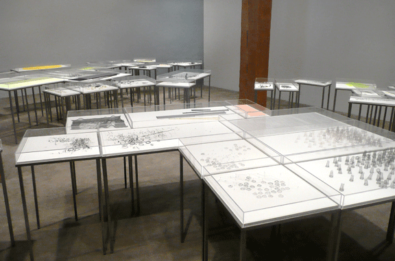 Installation view at Rhona Hoffman Gallery, Anne Wilson, Portable City, Notations, Wind-Up, 2008