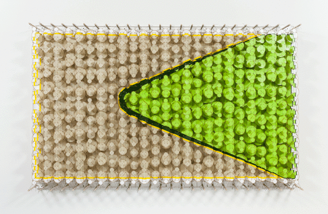 Jacob Hashimoto/Slow Zooms, Persistent Histories, and Ballistics/2015/Wood, acrylic, bamboo, paper and Dacron