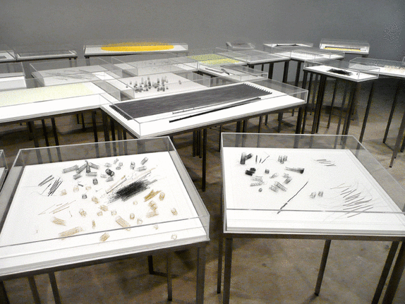 Installation view at Rhona Hoffman Gallery, Anne Wilson, Portable City, Notations, Wind-Up, 2008
