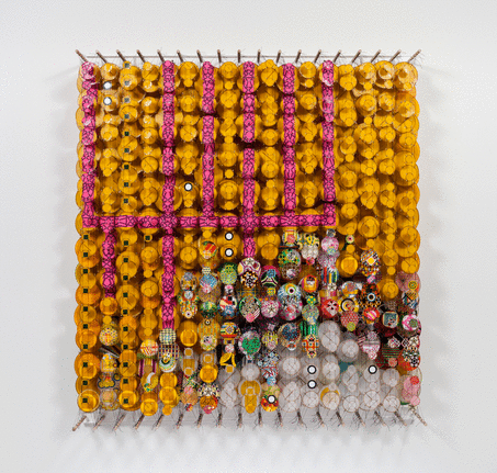 Jacob Hashimoto/Corridors and Hallways Under the Electron Cloud/2015/Wood, acrylic, bamboo, paper, and dacron