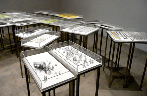 Installation view at Rhona Hoffman Gallery, Anne Wilson, Portable City, Notations, Wind-Up, 2008