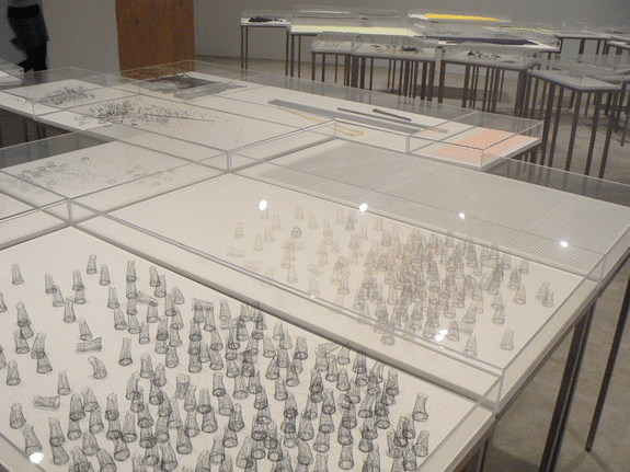 Installation view at Rhona Hoffman Gallery, Anne Wilson, Portable City, Notations, Wind-Up, 2008