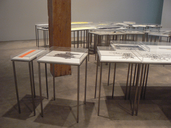 Installation view at Rhona Hoffman Gallery, Anne Wilson, Portable City, Notations, Wind-Up, 2008