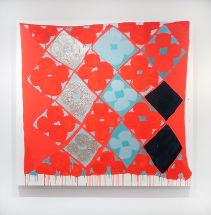 Judy Ledgerwood,&nbsp;Hot Cha Cha, 2006. Acrylic gouache, pearl flakes on canvas, 56 x 60 inches.