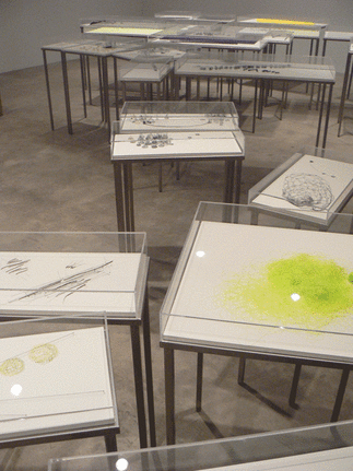 Installation view at Rhona Hoffman Gallery, Anne Wilson, Portable City, Notations, Wind-Up, 2008