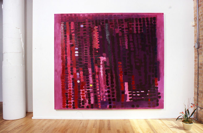 Installation view at Rhona Hoffman Gallery, Judy Ledgerwood, Basement Love, 2000