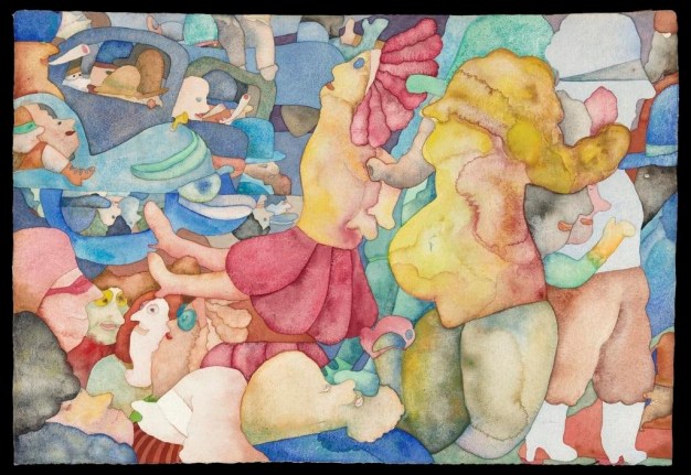 Gladys Nilsson, Somewhat Congested, 1968. Watercolor over graphite on white wove paper, 23.25 x 29.25 inches, framed.